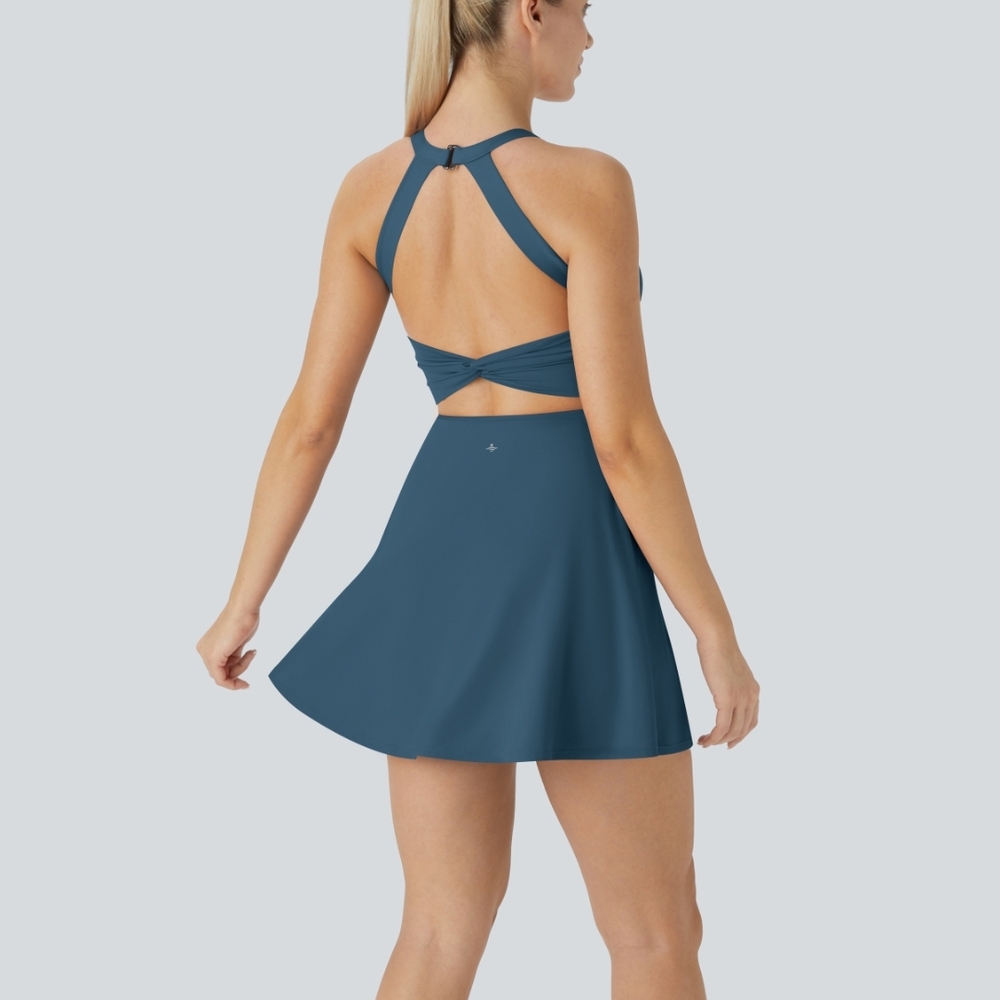 HALARA Blue Cut Out Backless Halter Dress